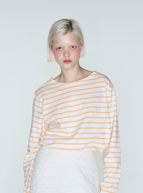 Daisy Long Sleeve Stripe_White Orange Unisex [30% SALE]